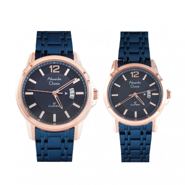 Alexandre Christie AC 8683 Rosegold Blue Couple